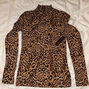 No Boundaries Leopard Print Turtle Neck Long Sleeve Top Blouse XS
